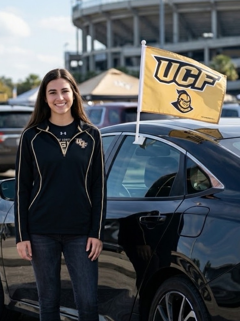 UCF Knights Fan Gear BUNDLE - Under Armour Tee (S Loose), 1/4 Zip Pullover & Car